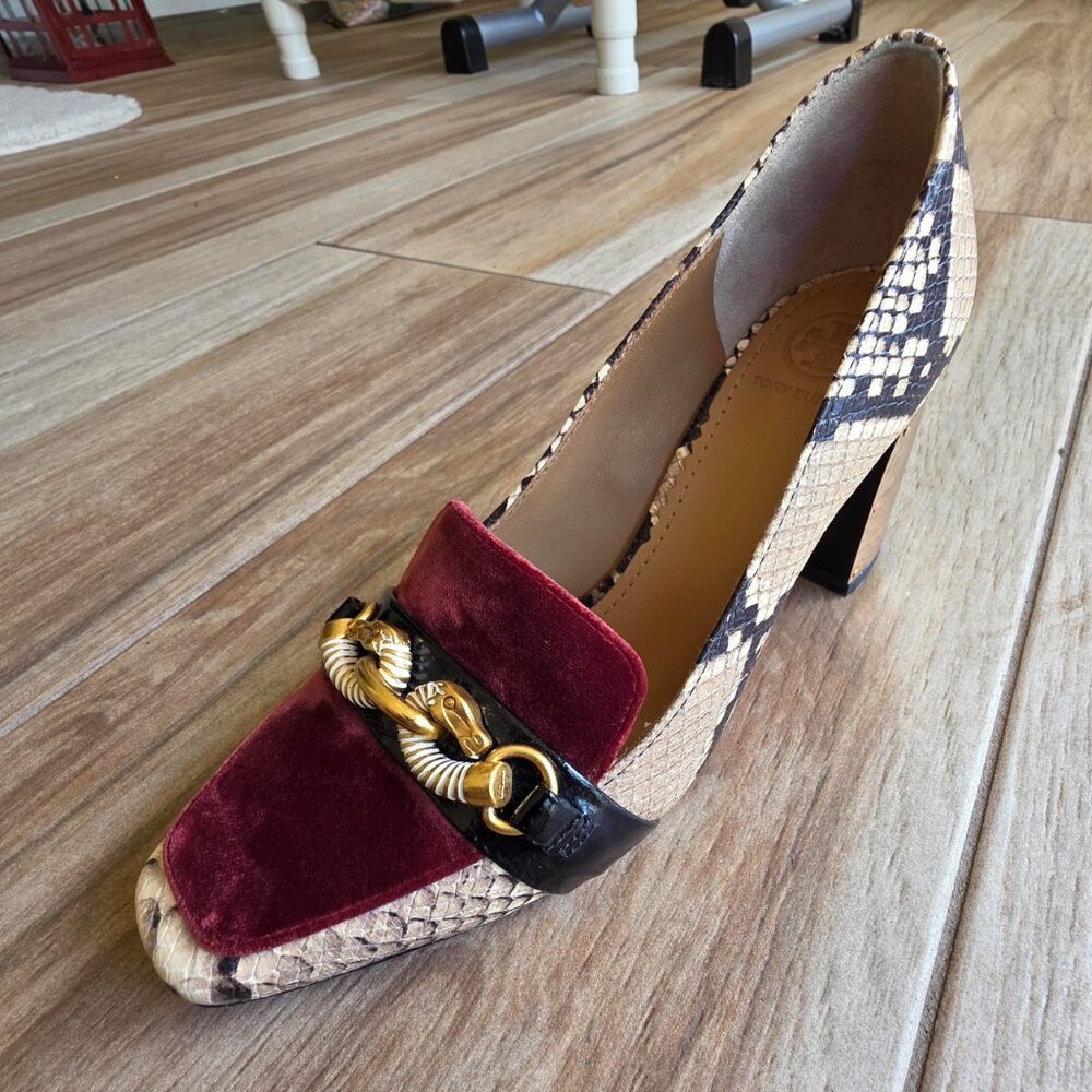 Tory Burch Jesse Velvet & Snake-Print Pumps Shoes 6.5